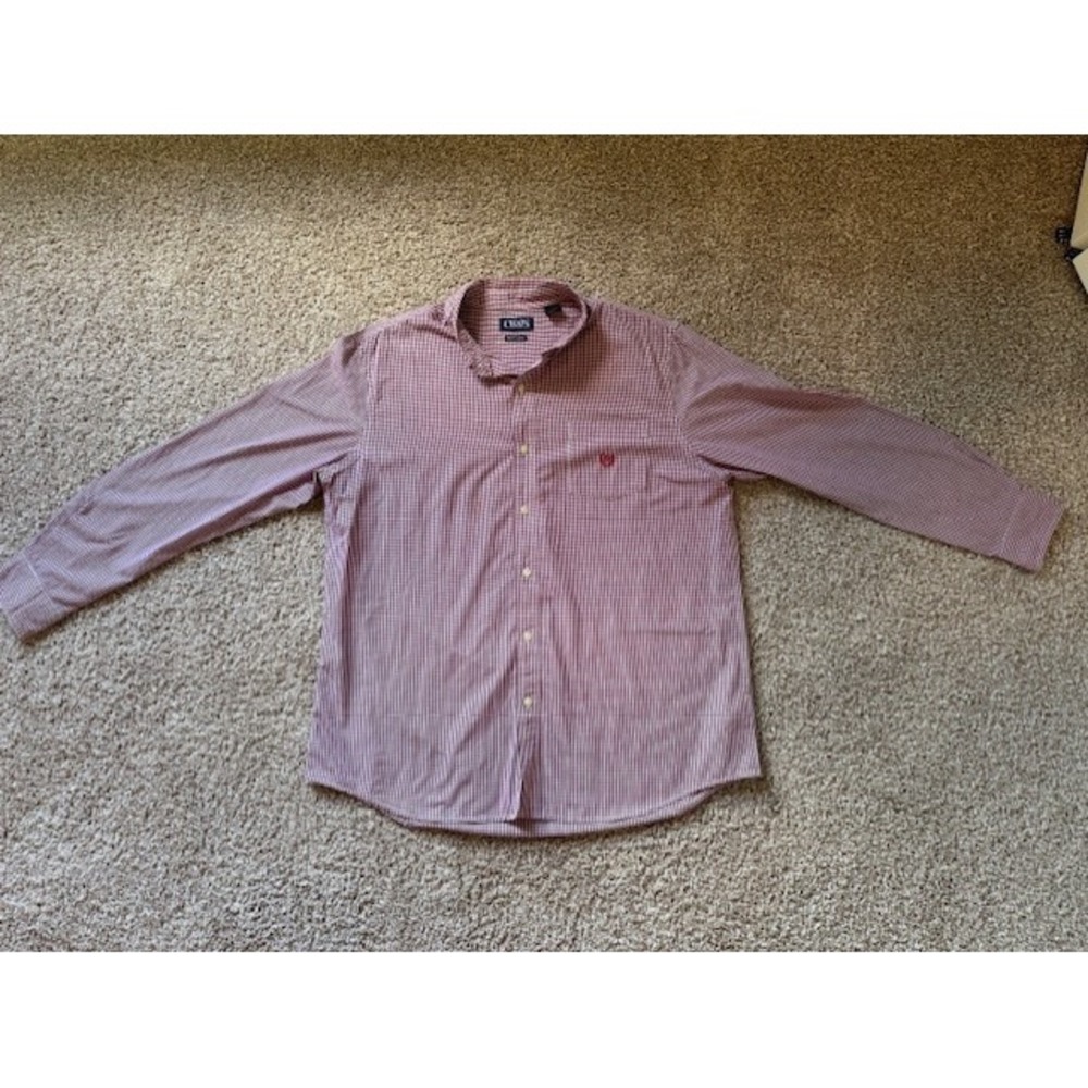 Chaps Men's Button-Down Shirt XL Long Sleeve Checkered Burgundy White